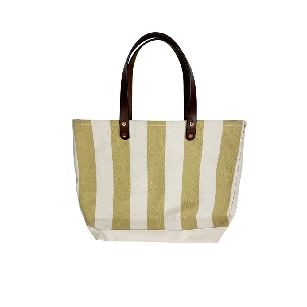 Stanley & Sons Striped Beach Bag Tote Tan White Leather Strap Rare